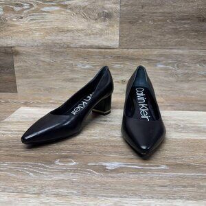 Calvin Klein Konita Black Leather Pointed Toe Pumps Women's Size 6.5